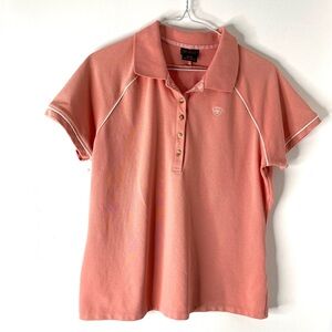 Ariat Peach Rose Polo Tee Collared Button Neck Embroidered Logo
